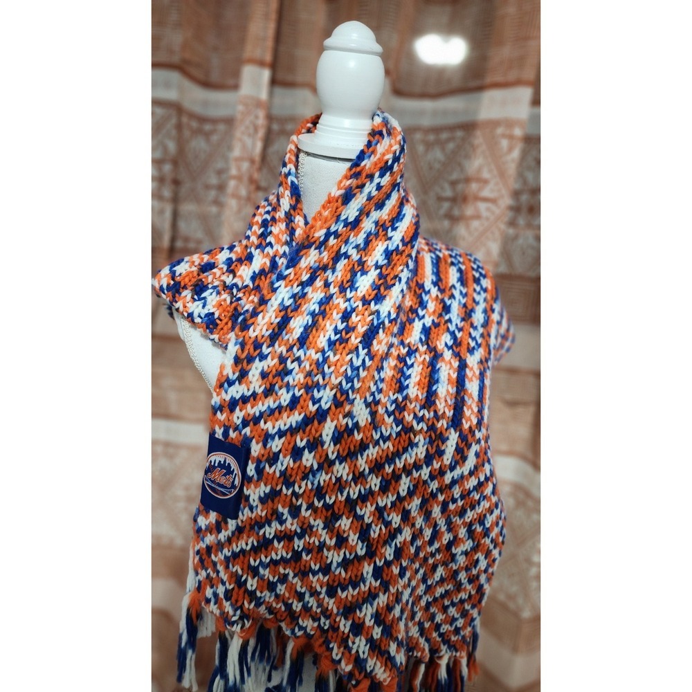 The 7 Line New York Mets Knit Scarf MLB Baseball Fan Team Orange Blue White